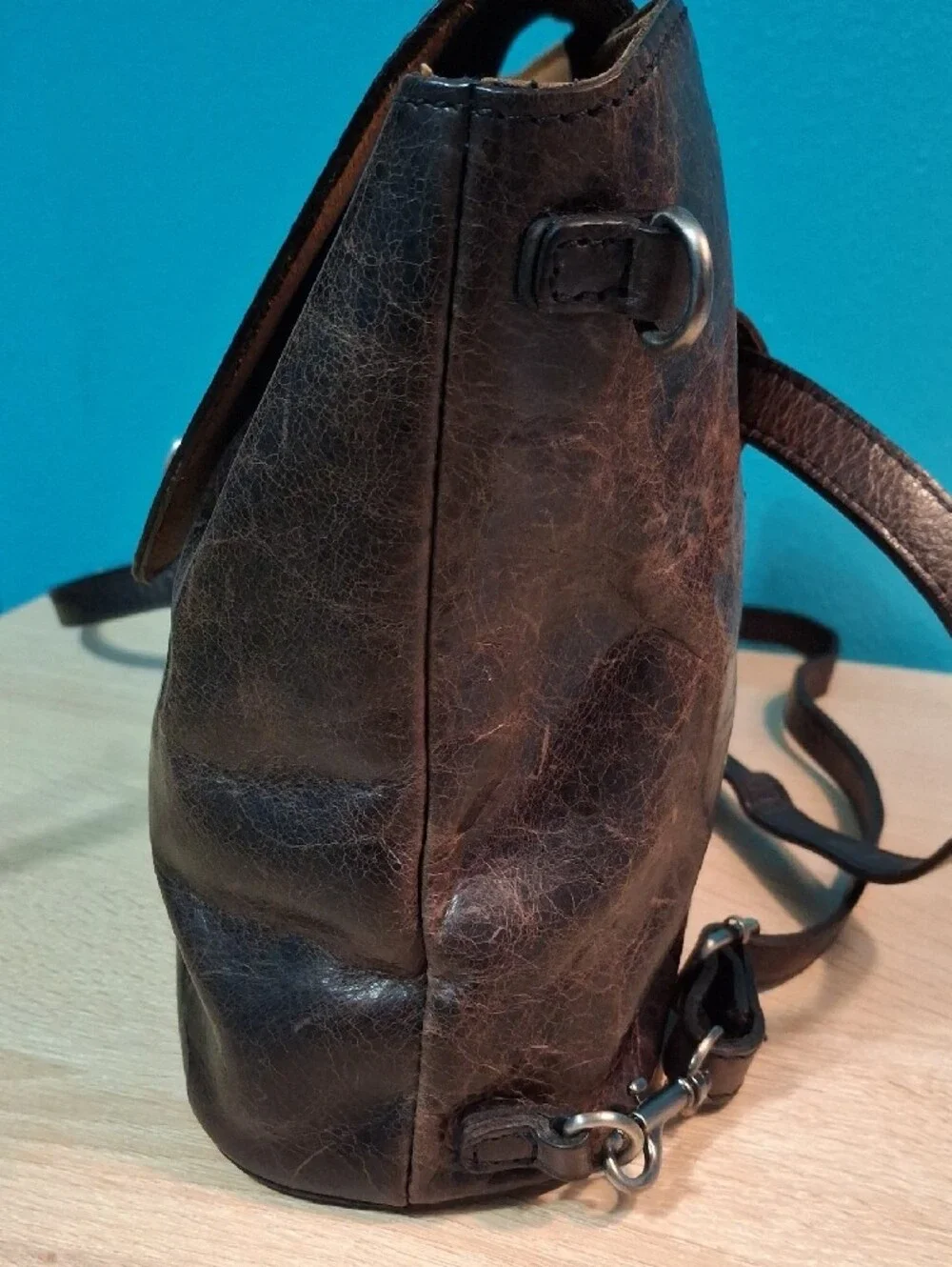 Patricia Nash Bellissimi Distressed Dark Brown Leather Turn-Lock Convertible Bag